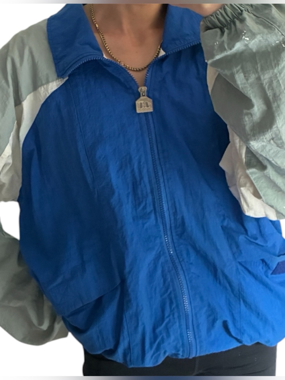 VTG 90s Logo Athletic Nylon Windbreaker Jacket Royal Blue Size Medium